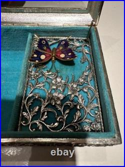 Vintage Enamel Butterfly Automaton Music Box Jewelry Box