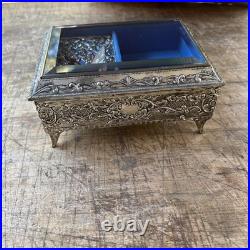 Vintage Enamel Butterfly Automaton Music Box Jewelry Box