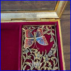 Vintage Enamel Butterfly Automaton Music Box Jewelry Box