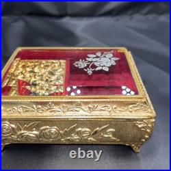 Vintage Enamel Gold/ Red Butterfly Automation Music Jewelry Music Box
