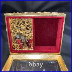 Vintage Enamel Gold/ Red Butterfly Automation Music Jewelry Music Box