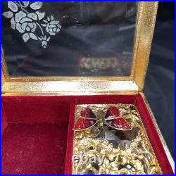 Vintage Enamel Gold/ Red Butterfly Automation Music Jewelry Music Box