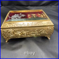 Vintage Enamel Gold/ Red Butterfly Automation Music Jewelry Music Box