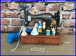 Vintage Enesco Sew Petite Sewing Machine Animated Music Box Works With Box