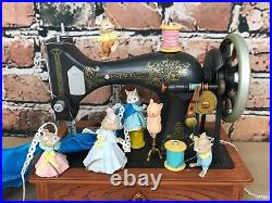 Vintage Enesco Sew Petite Sewing Machine Animated Music Box Works With Box