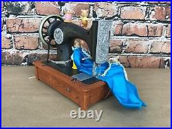 Vintage Enesco Sew Petite Sewing Machine Animated Music Box Works With Box