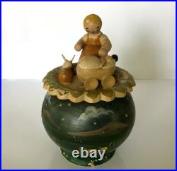 Vintage Erzgebirge 100 yr ANTIQUE WENDT KUHN Music Box Girl Doll Germany Wooden
