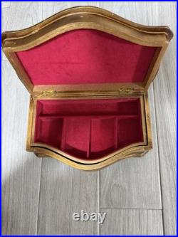 Vintage Florentine Wooden Musical Jewelry Box, Victorian Style Romantic Scene