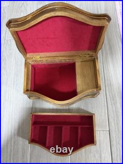 Vintage Florentine Wooden Musical Jewelry Box, Victorian Style Romantic Scene