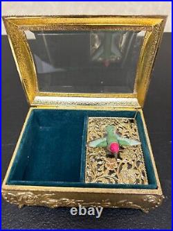 Vintage Flying Hummingbird wings Move musical Jewelry Box Rare & Work great