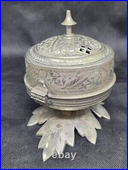 Vintage Fred Zimbalist Etched silver Metal Music Trinket Box #70