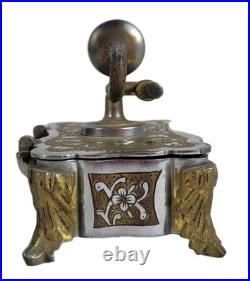 Vintage Fred Zimbalist Thorens Hand-Etched Swiss Music Box Silver & Brass
