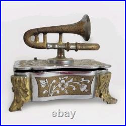 Vintage Fred Zimbalist Thorens Hand-Etched Swiss Music Box Silver & Brass