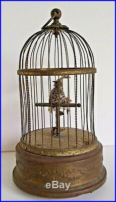 Vintage French Automaton Singing Bird In Cage 1900-1940
