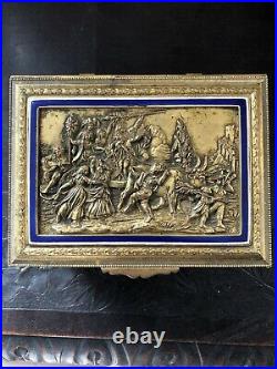 Vintage French HP Bronze Music Box Inlaid Paris 2 Airs Working WithLabel 5-1/2 X 4