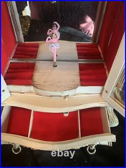 Vintage French Look 1960s Style Musical Dancing Ballerina Jewelry Box with Clock