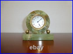Vintage Genuine Green Onyx Wind Up Alarm Clock Made in France Just Serviced
