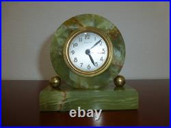 Vintage Genuine Green Onyx Wind Up Alarm Clock Made in France Just Serviced
