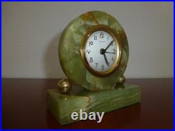 Vintage Genuine Green Onyx Wind Up Alarm Clock Made in France Just Serviced