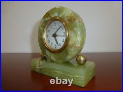Vintage Genuine Green Onyx Wind Up Alarm Clock Made in France Just Serviced