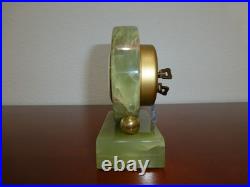 Vintage Genuine Green Onyx Wind Up Alarm Clock Made in France Just Serviced