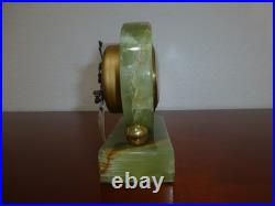 Vintage Genuine Green Onyx Wind Up Alarm Clock Made in France Just Serviced