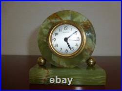 Vintage Genuine Green Onyx Wind Up Alarm Clock Made in France Just Serviced