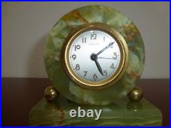 Vintage Genuine Green Onyx Wind Up Alarm Clock Made in France Just Serviced