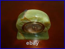 Vintage Genuine Green Onyx Wind Up Alarm Clock Made in France Just Serviced