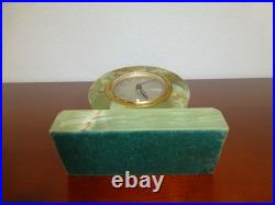 Vintage Genuine Green Onyx Wind Up Alarm Clock Made in France Just Serviced