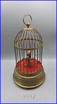 Vintage German Brass Cage Singing Automaton Bird Music Box (works! No sound)
