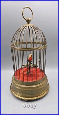 Vintage German Brass Cage Singing Automaton Bird Music Box (works! No sound)