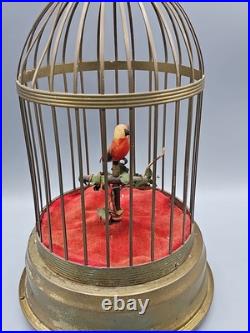 Vintage German Brass Cage Singing Automaton Bird Music Box (works! No sound)