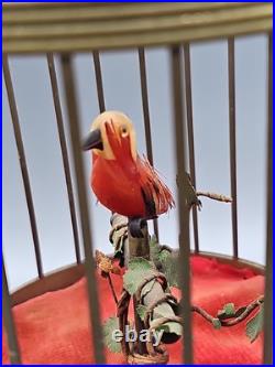 Vintage German Brass Cage Singing Automaton Bird Music Box (works! No sound)