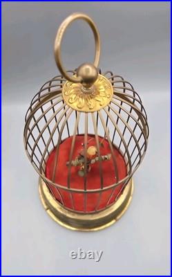 Vintage German Brass Cage Singing Automaton Bird Music Box (works! No sound)