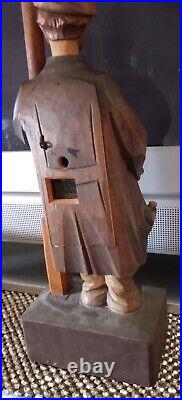 Vintage German Drunk Hobo Whistler Black Forest Automaton Wood Statue