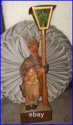 Vintage German Drunk Hobo Whistler Black Forest Automaton Wood Statue