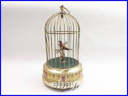 Vintage German Karl Griesbaum Singing Automation Bird Brass Cage Music Box WORKS