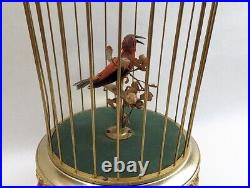 Vintage German Karl Griesbaum Singing Automation Bird Brass Cage Music Box WORKS