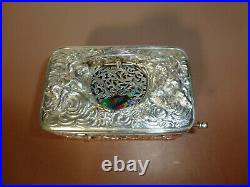 Vintage German Singing Bird Box Musical Automaton. 925 Sterling silver Case, Key