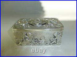 Vintage German Singing Bird Box Musical Automaton. 925 Sterling silver Case, Key