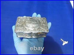 Vintage German Singing Bird Box Musical Automaton Silver Metal Case With Key