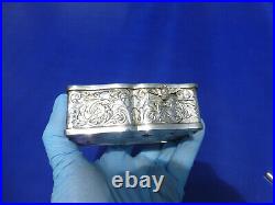 Vintage German Singing Bird Box Musical Automaton Silver Metal Case With Key