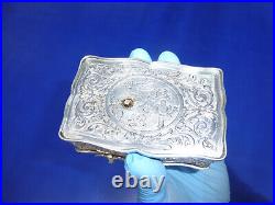 Vintage German Singing Bird Box Musical Automaton Silver Metal Case With Key