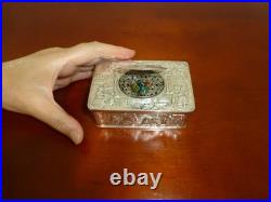 Vintage German Singing Bird Box Musical Automaton Silver Metal Case With Key