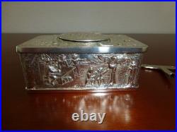 Vintage German Singing Bird Box Musical Automaton Silver Metal Case With Key