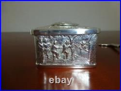 Vintage German Singing Bird Box Musical Automaton Silver Metal Case With Key