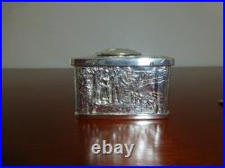 Vintage German Singing Bird Box Musical Automaton Silver Metal Case With Key