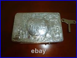 Vintage German Singing Bird Box Musical Automaton Silver Metal Case With Key