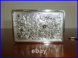Vintage German Singing Bird Box Musical Automaton Silver Metal Case With Key